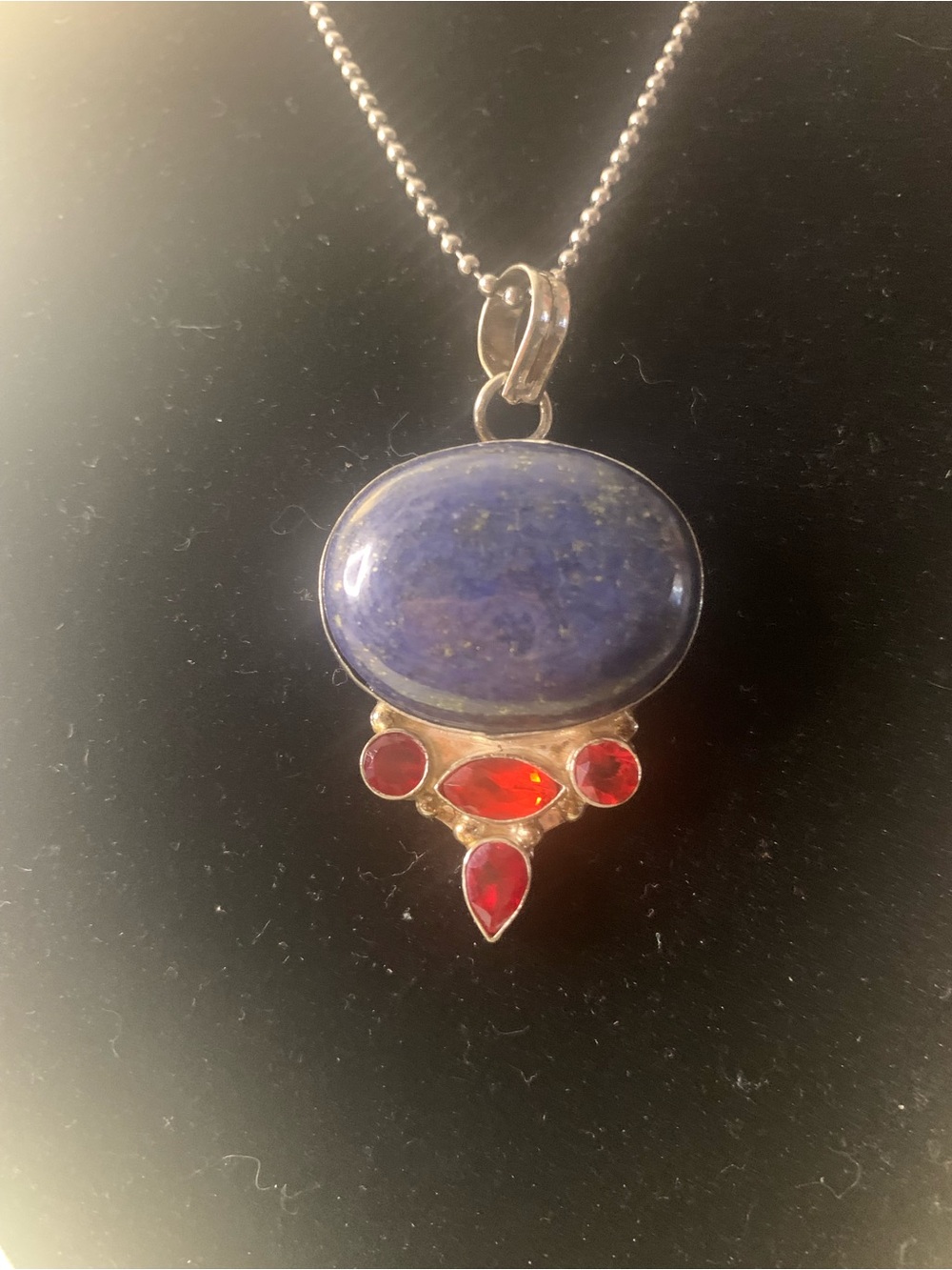 Lapis and Red Gemstone Sterling 925 Pendant